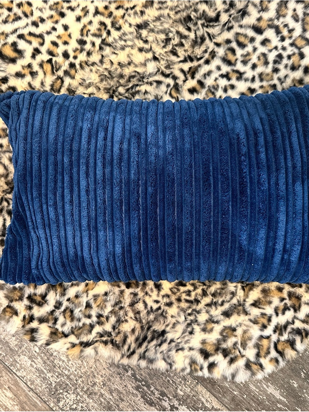 Plush Ribbed Velvet Lumbar Pillow - Deep Blue
